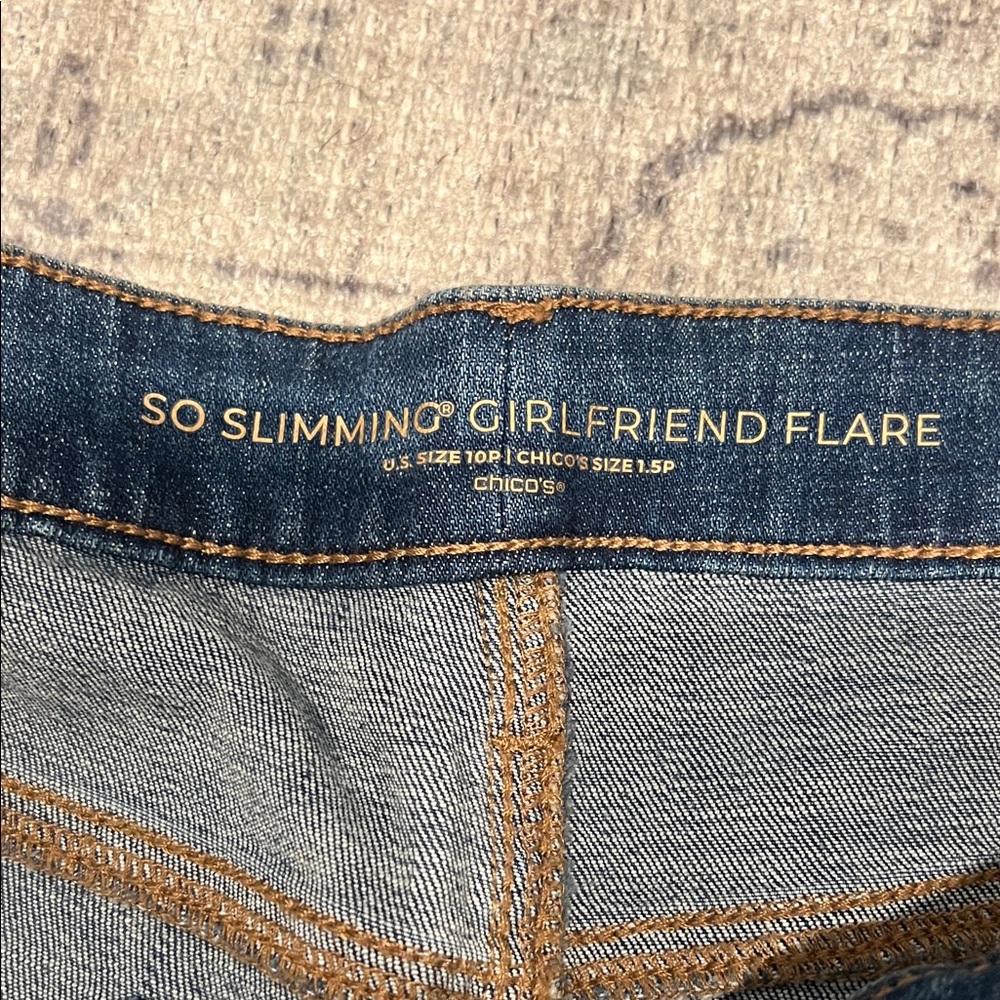 Chico's Dark Blue So Slimming® Girlfriend Flare Jeans - Picture 2 of 4